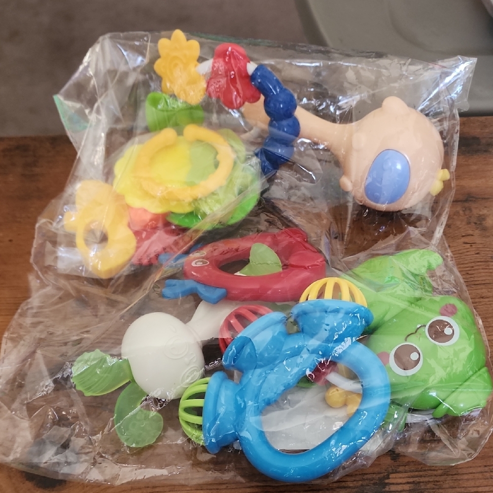 8 Pcs Styles And Colors Are Random Baby Rattle and Teether Set Silicone, Freezer